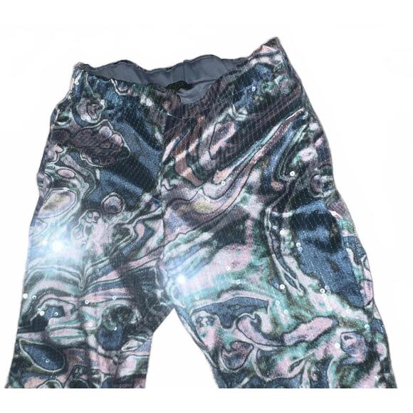 Techno Angel Sequin Flare Pants Psychedelic Print Rave Festival - Picture 1 of 4